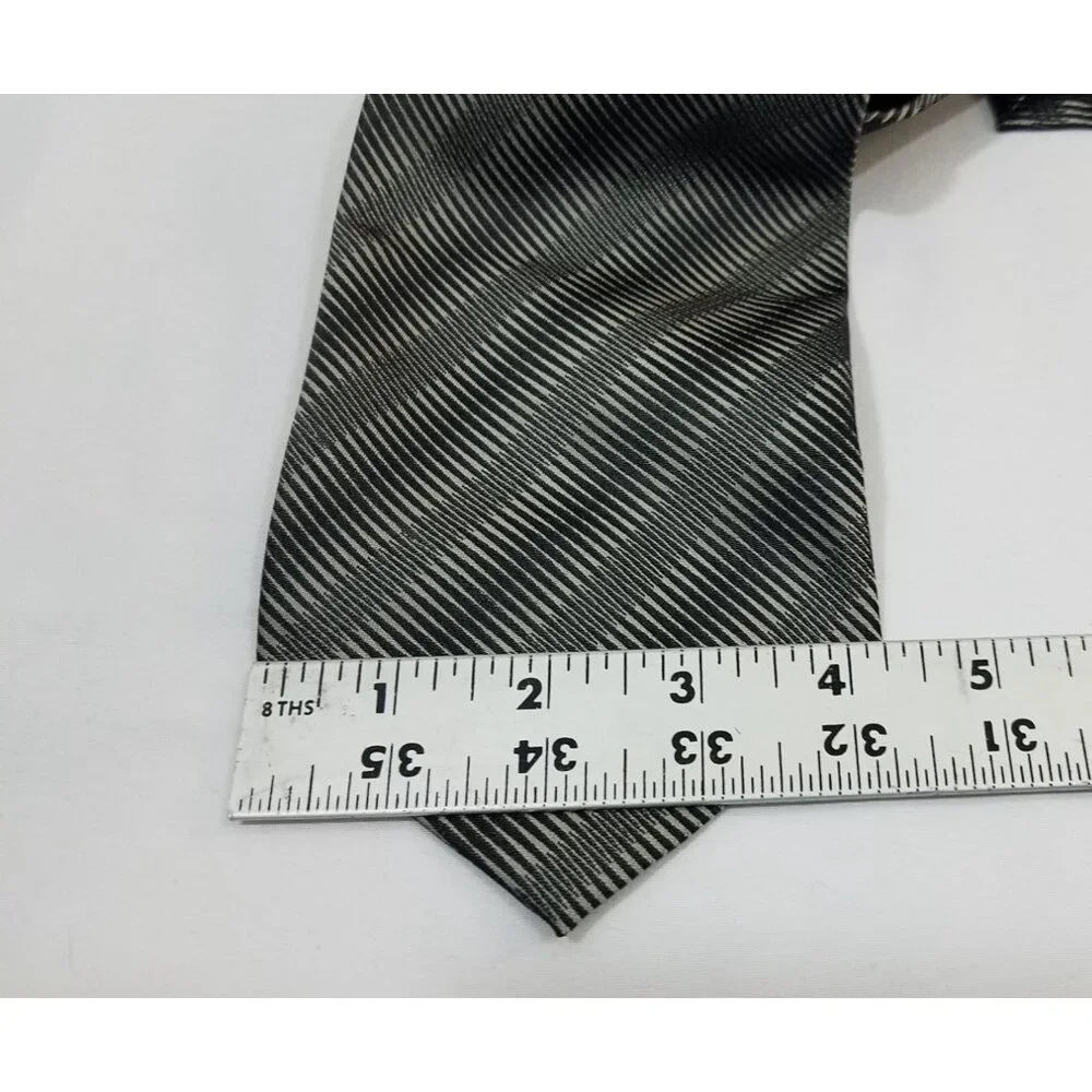 Louis Roth Mens Necktie Gray Black Striped Silk Tie Made in Korea